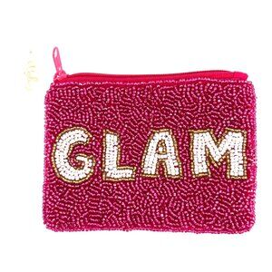 Viola Beaded Glam Coin Purse Hot Pink White NWT O/S